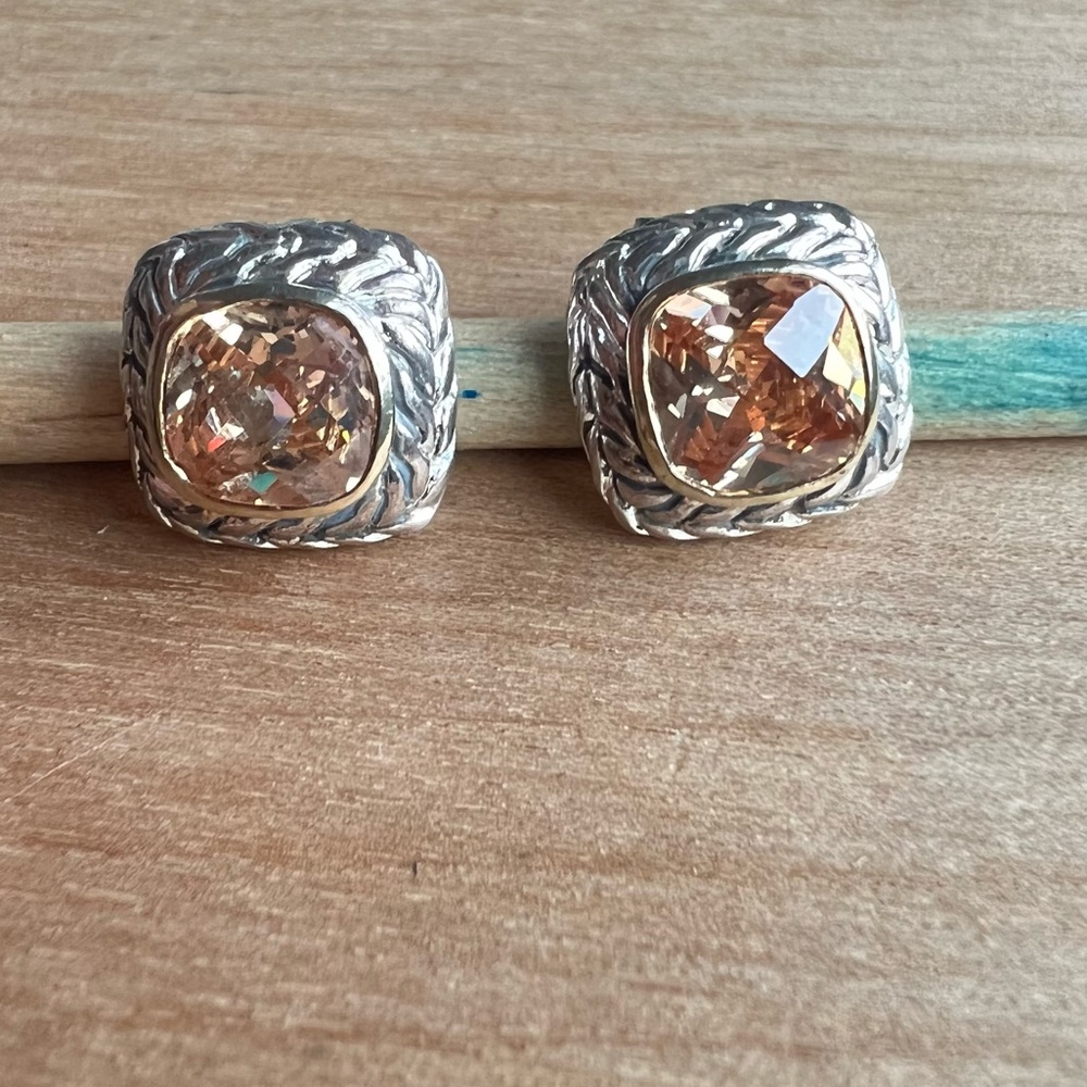 Vintage style 925 Sterling silver two-tone and yellow crystal earrings on posts